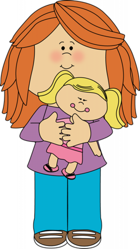 Para Doll Clipart Png Stock Little Girl Holding A Doll - Girl With A Doll Clipart Transparent Png (450x800), Png Download