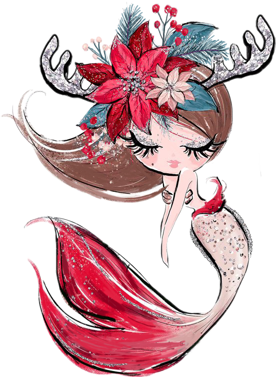 #watercolor #christmas #mermaid #flowers #floral #poinsettia - Illustration Clipart (552x755), Png Download