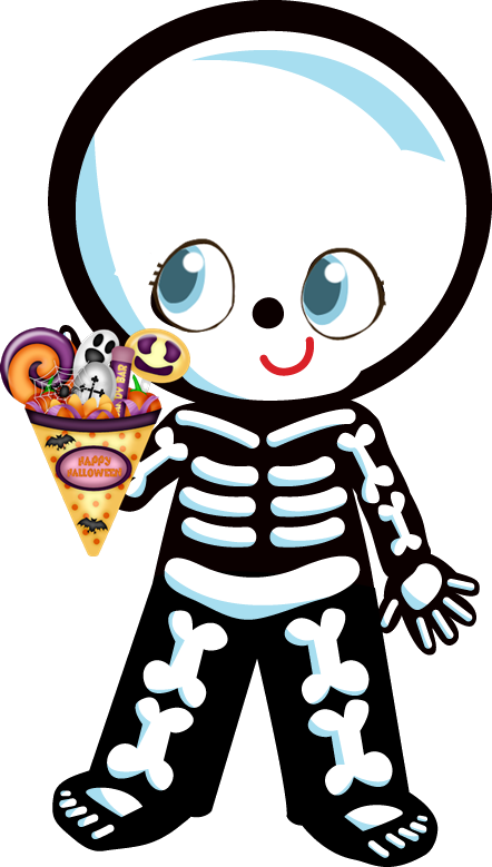 Clipart Halloween Skeletons Jpg Black And White Stock - Cute Halloween Skeleton Clipart - Png Download (442x779), Png Download