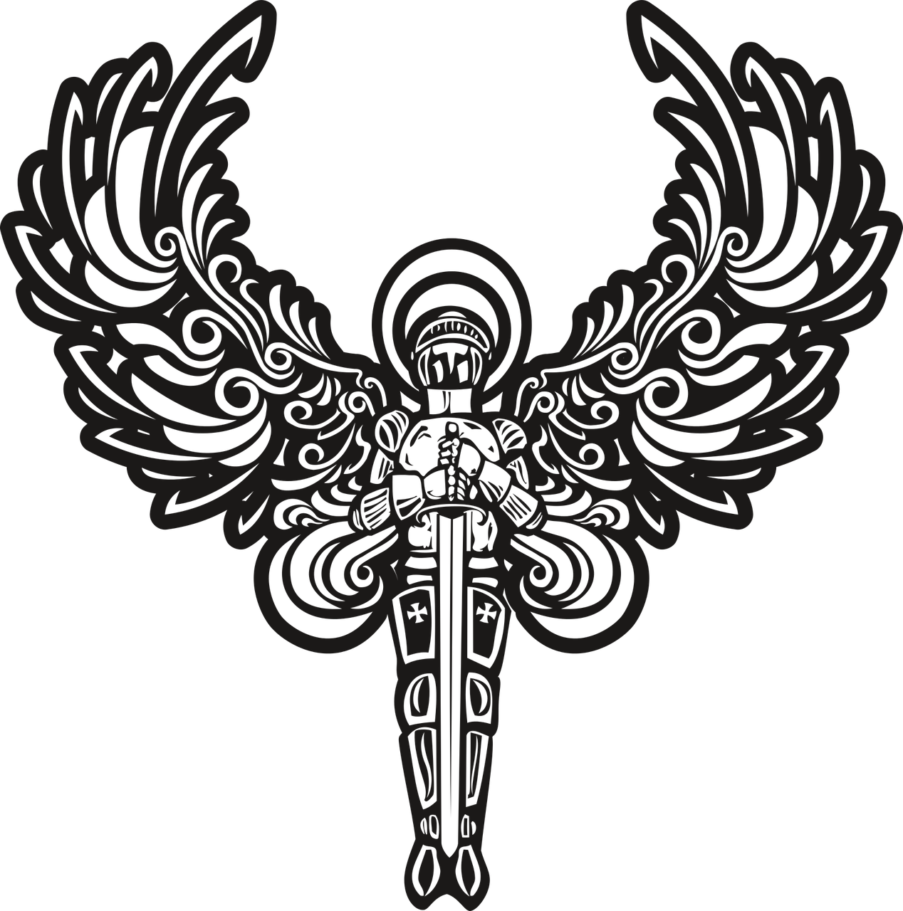 Angel Wings And Halo Drawing Clipart (1268x1280), Png Download