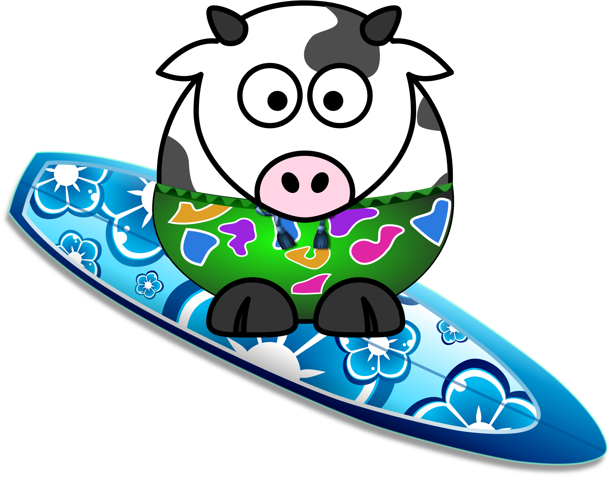 Surfing Cow Vector Image - Cartoon Cow Clipart (600x600), Png Download