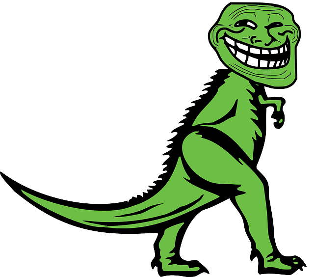 Dino, Dinosaur, Mozilla, Troll, Green, Reptile, Goblin - Troll Face T Rex Clipart (640x564), Png Download