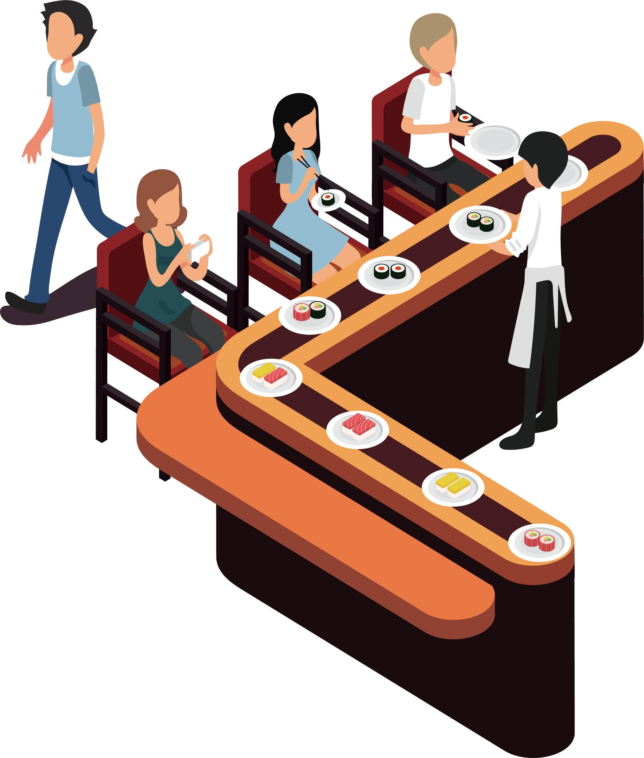 Japan Clipart Sushi - Sushi Conveyor Belt Vector - Png Download (2664x3133), Png Download