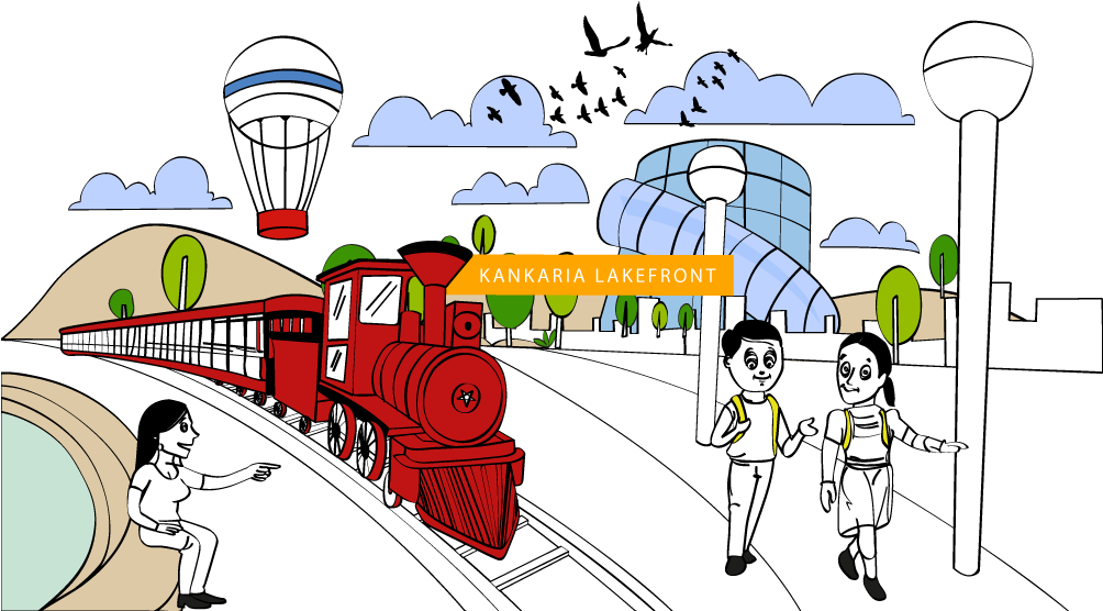 Kankaria Lake Ahmedabad Drawing Clipart (1003x565), Png Download