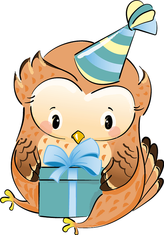 Cute Owl With Gift Clipart - Png Download (559x800), Png Download
