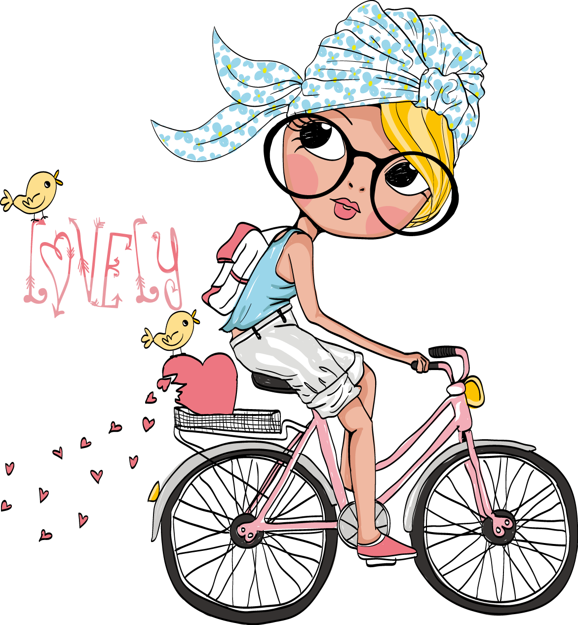 Transparent Clip Art Girl - Cartoon Girl On Bike Drawing - Png Download (1171x1265), Png Download