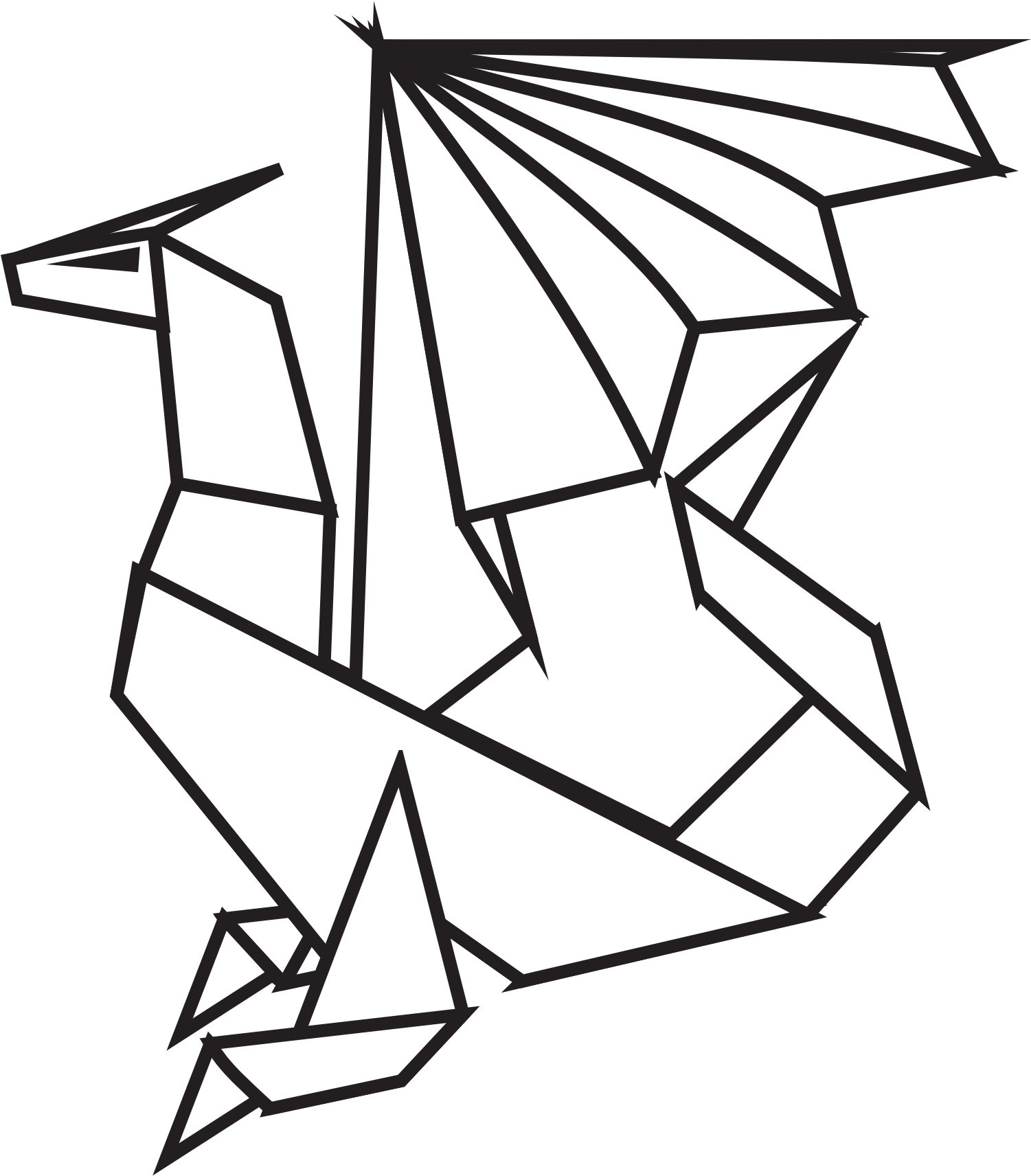 Bearded Dragon Clipart Black And White Paper Clipart - Origami Dragon Black And White - Png Download (1501x1712), Png Download