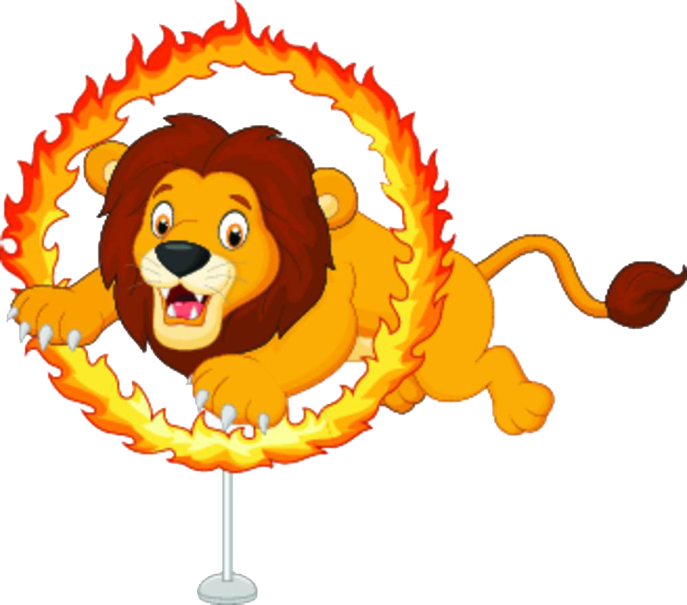 Lion Cartoon Circus Illustration - Circus Lion Jumping Through Hoop Clipart (1000x881), Png Download