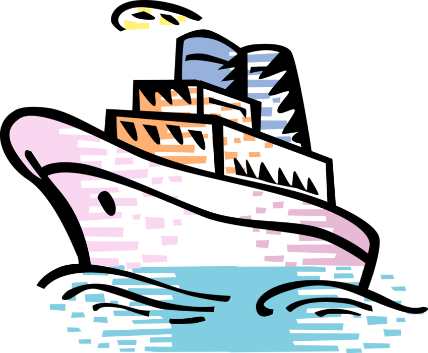 Vector Illustration Of Cruise Ship Or Ocean Liner Passenger Clipart (849x700), Png Download