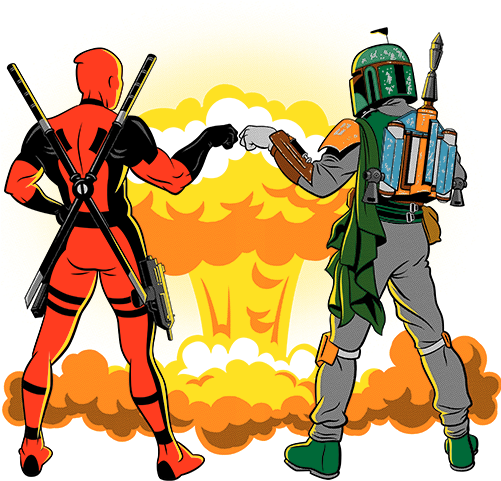 Limited Edition Cheap Daily T Shirts - Boba Fett And Deadpool Bro Fist Clipart (500x741), Png Download