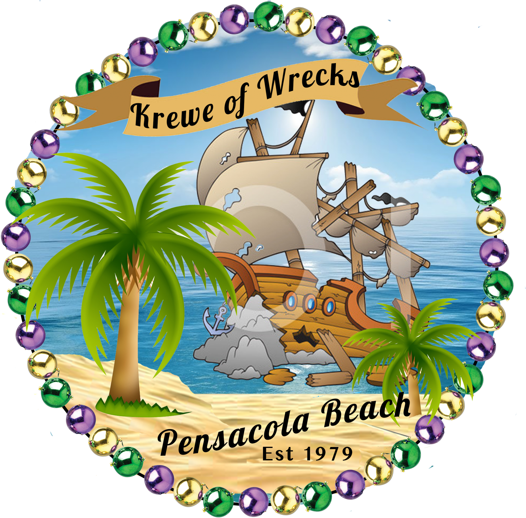 Round Logo Of A Shipwreck Surrounded By Purple, Gold, - Shrove Tuesday Clipart (1878x1900), Png Download