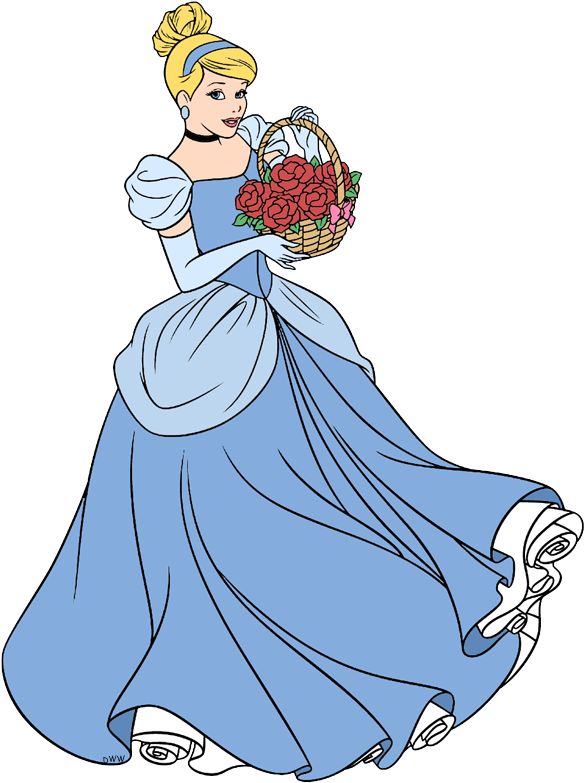 Clip Art Disney Galore - Cinderella Drawing With Flower - Png Download (600x790), Png Download