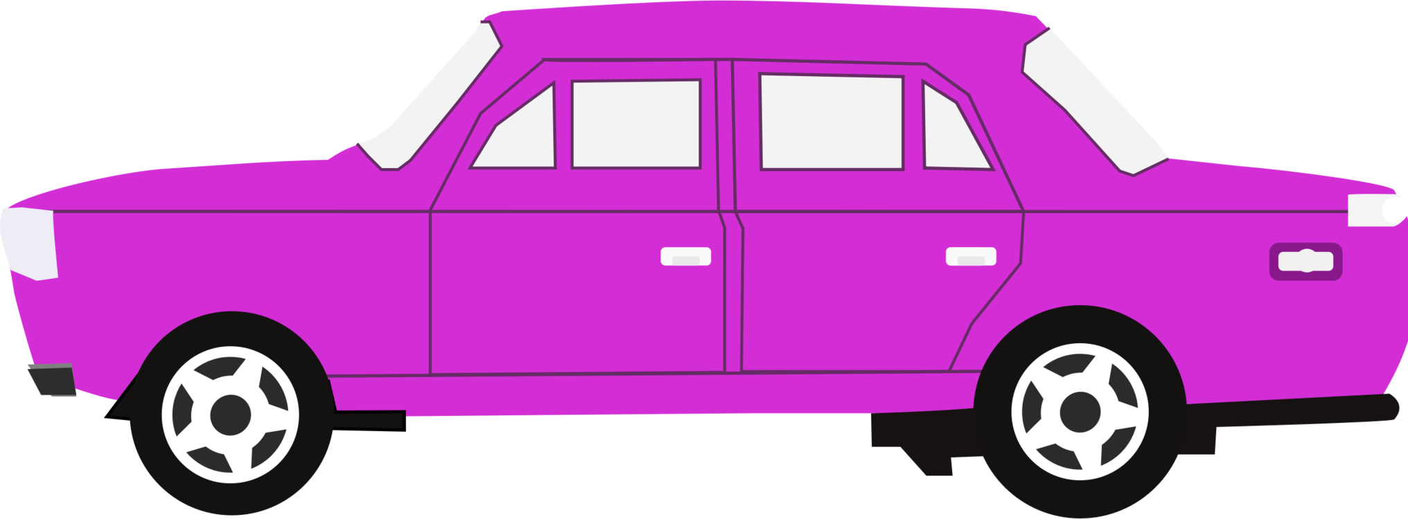 Pink,van,compact Car - Big Car Cartoon Clipart (2032x750), Png Download
