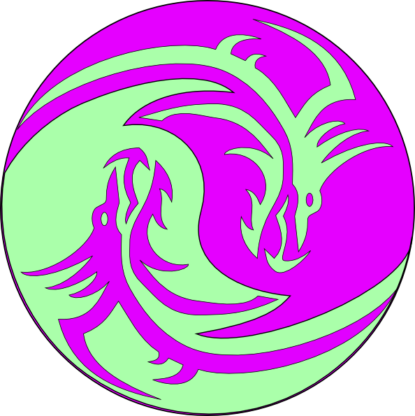 Green Purple Dragons Clip Art At Clker - Dragon Black And White - Png Download (594x595), Png Download