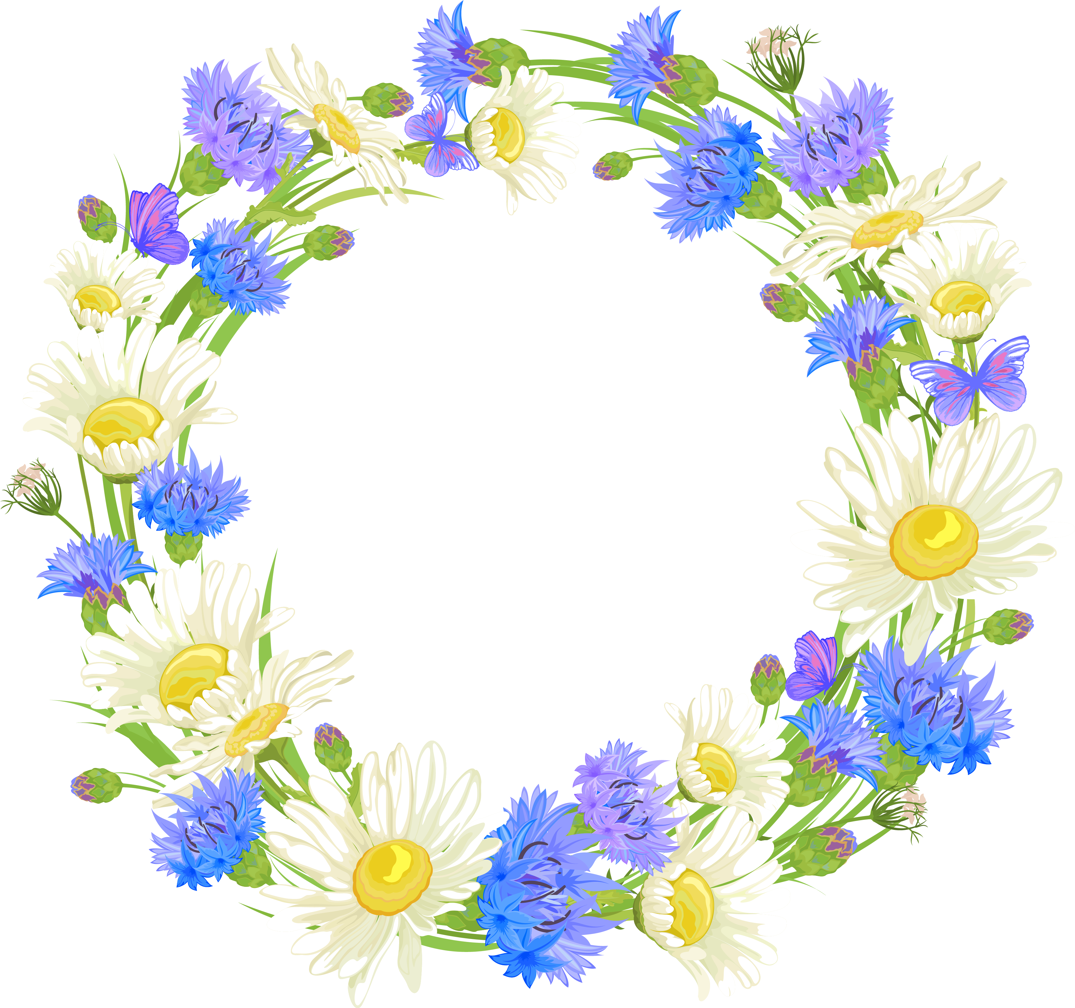 Field Flowers Wreath Png Clipart - Corona De Flores Y Mariposas Png Transparent Png (3644x3418), Png Download