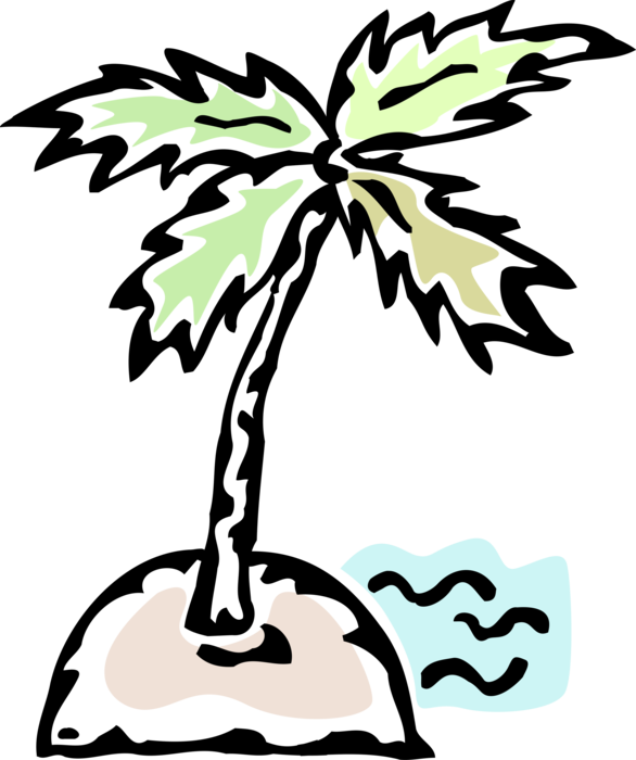 Vector Illustration Of Deserted Island With Palm Tree- Clipart (586x700), Png Download
