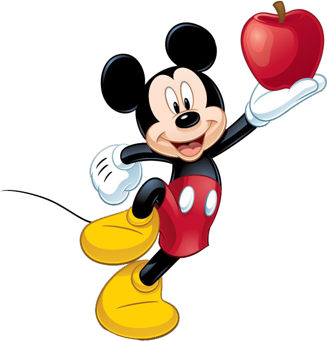 Mickey Mouse Minnie Mouse Goofy Caramel Apple Candy - Mickey Mouse Eating Apple Clipart (671x701), Png Download