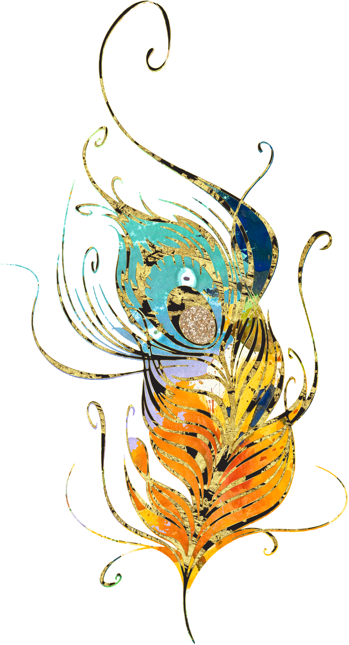 Feathers Glitter Gold Clip Art Peacock Scrapbooking - Clip Art - Png Download (1432x2649), Png Download