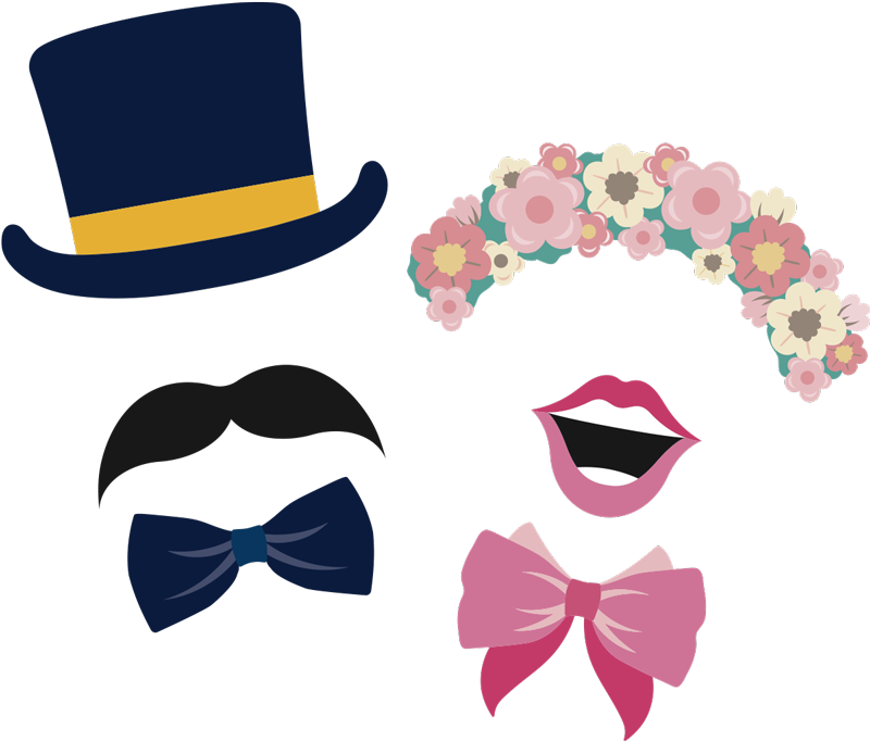 Hat And Tiara For Wedding Car Door Sticker Clipart (800x688), Png Download
