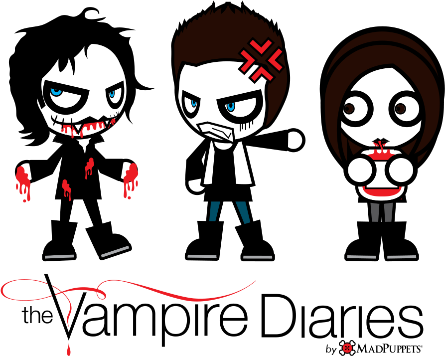 The Vampire Diaries By Mad Puppets By Madpuppetsofficial - Vampire Diaries Cartoon Drawing Clipart (900x715), Png Download