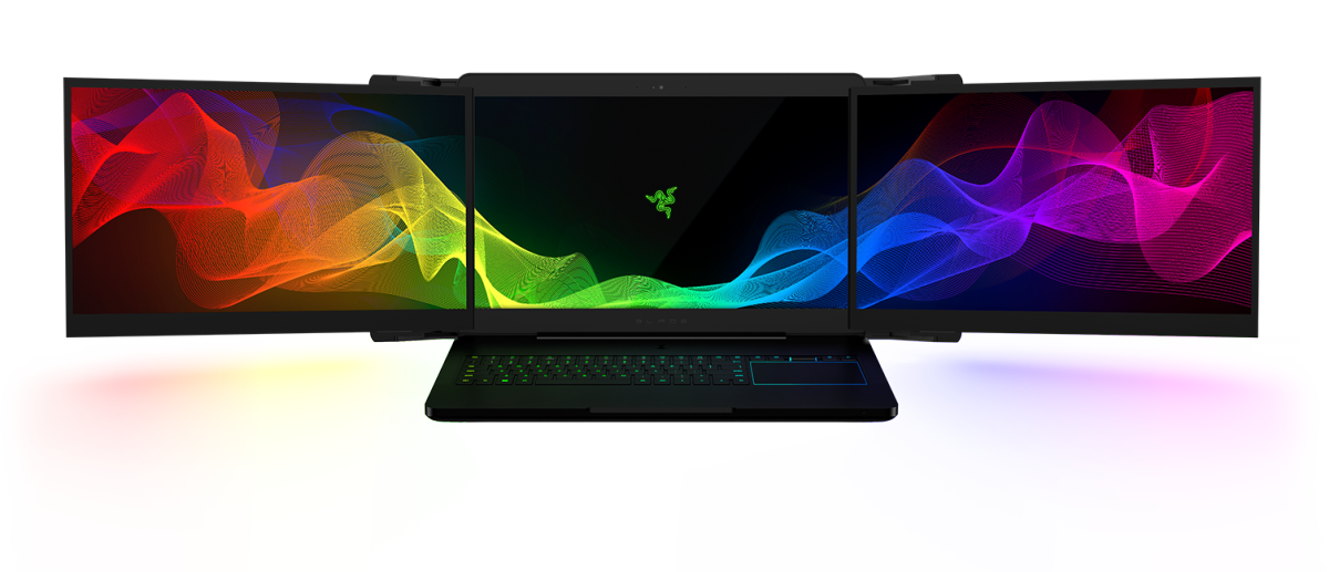 Razer Three Screen Laptop Clipart (1200x517), Png Download