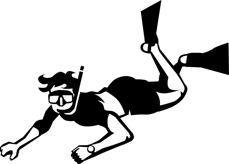 Vector Illustration Of Scuba Diver With Snorkel And - Snorkeling Vector Png Clipart (973x700), Png Download