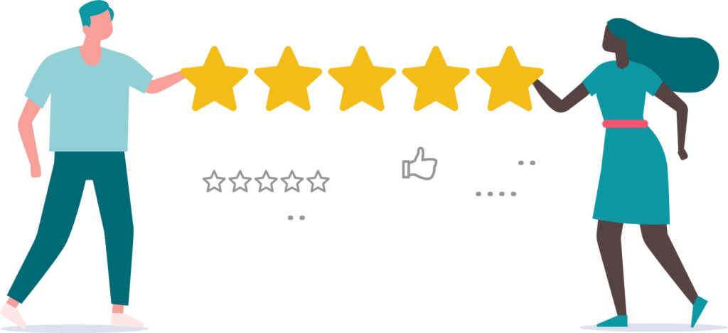 Characters Holding A Five Star Rating Illustrating - Online Reviews Png Clipart (1024x468), Png Download