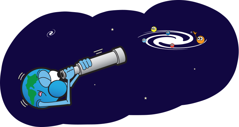 Earth With Telescope Cartoon Clipart (787x419), Png Download
