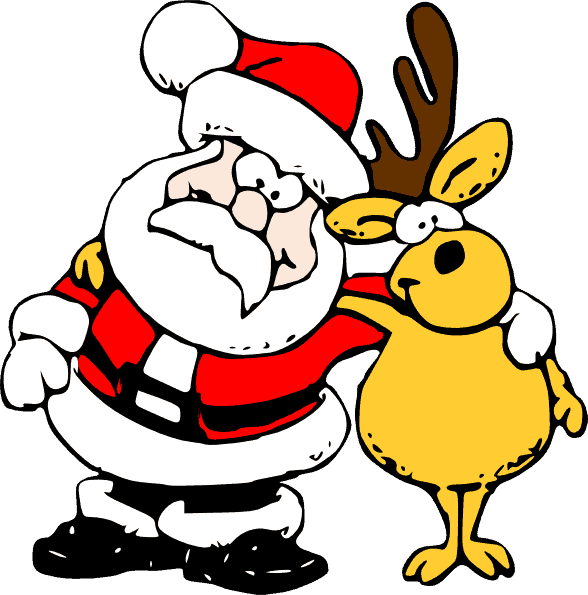 Santa And Reindeer Drawing Clipart (588x595), Png Download