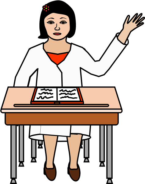 Female Student Raising Her Hand Vector Drawing - Desk Clipart Png Transparent (600x600), Png Download
