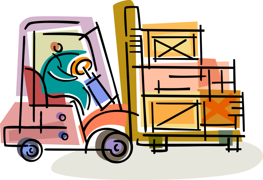 Vector Illustration Of Warehouse Worker Drives Industrial Clipart (1022x700), Png Download