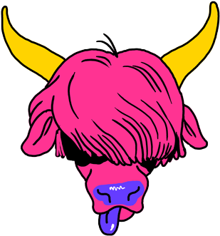#bull #pink #animal #horns #purple #yellow #popart Clipart (400x373), Png Download