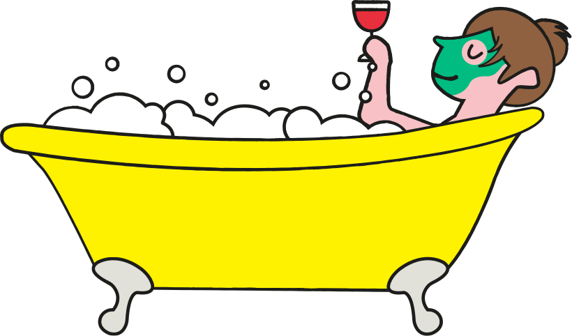 A Woman With A Glass Of Red Wine In A Yellow Bath Tub Clipart (820x482), Png Download