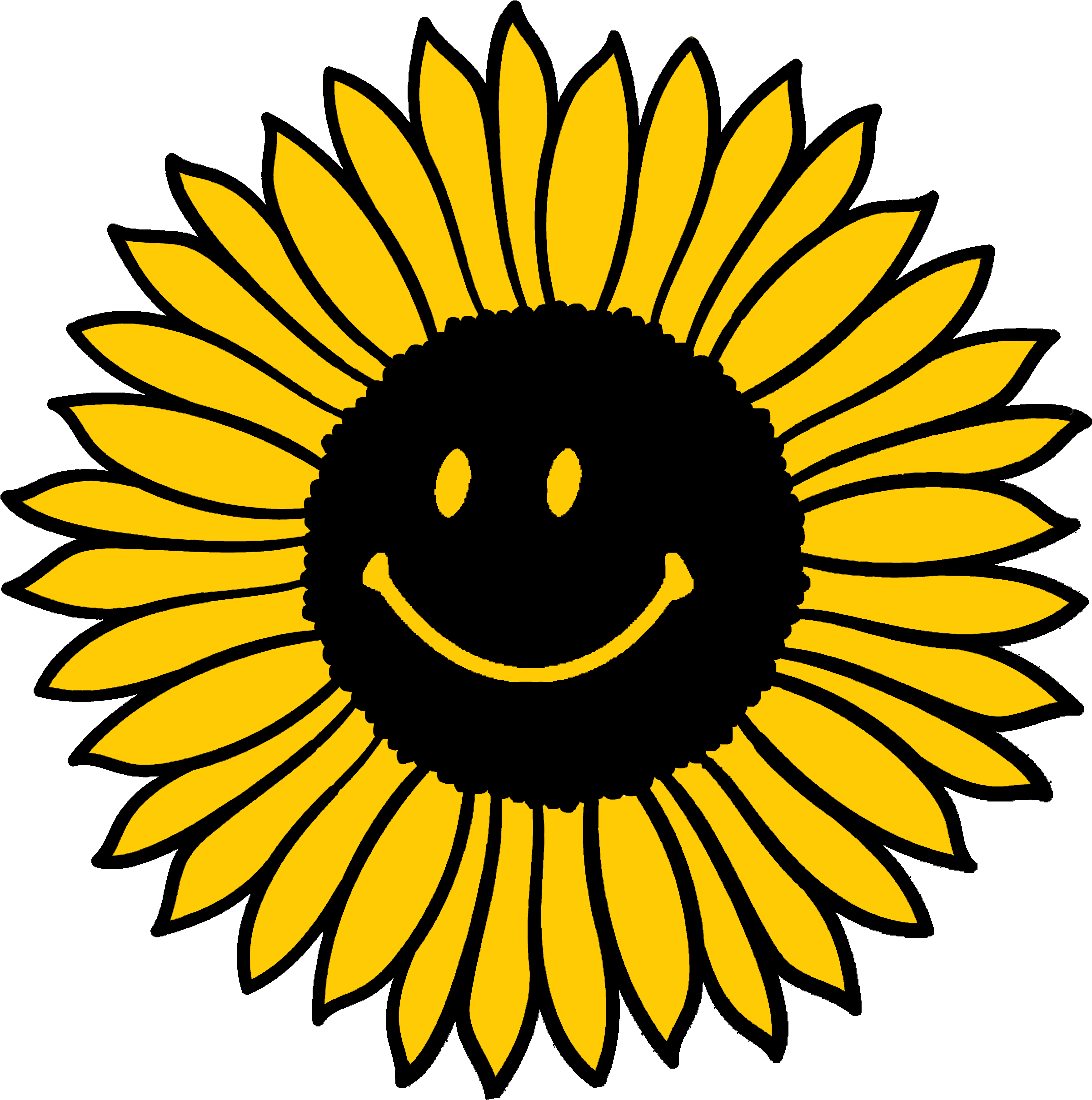 Apthaus Collective - Outline Black And White Sunflower Cartoon Clipart (3600x3000), Png Download