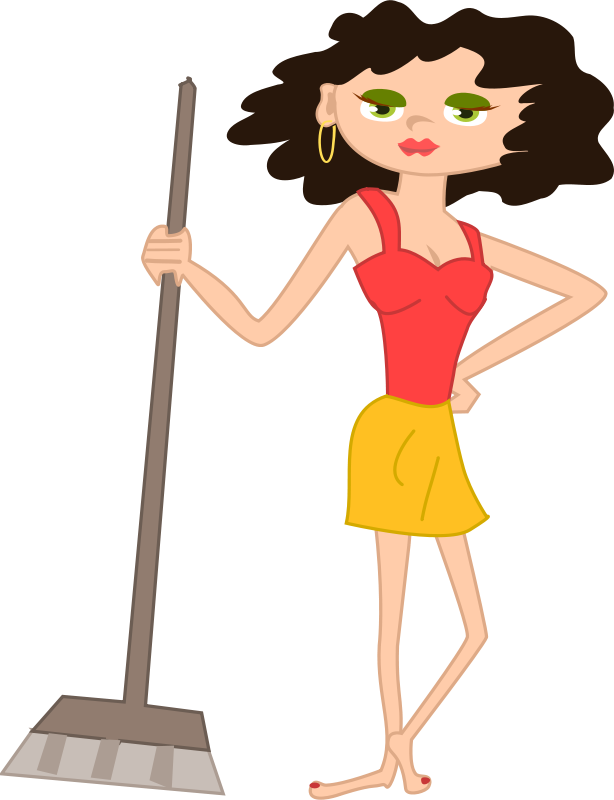 Young Housekeeper Girl With Broomstick - Ibu Rumah Tangga Vector Png Clipart (614x800), Png Download