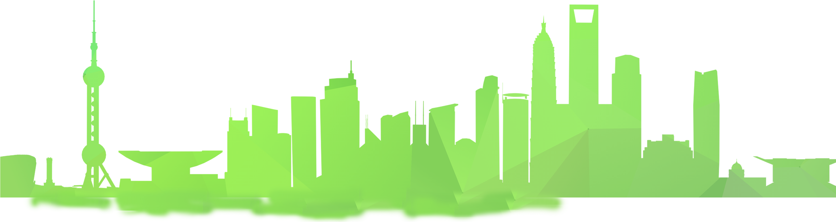 Shanghai Chicago Skyline Silhouette - Green Building Silhouette Png Clipart (3708x1188), Png Download