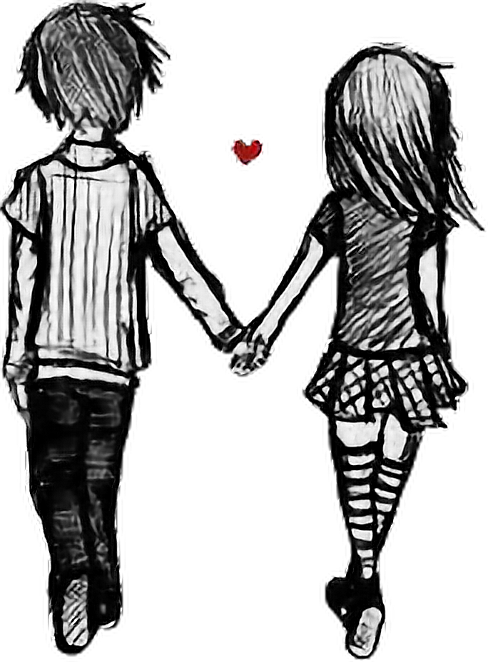 Bf Gf Together Couple Love Drawing Cute Ship Borfriend - Boyfriend And Girlfriend Drawing Clipart (684x928), Png Download