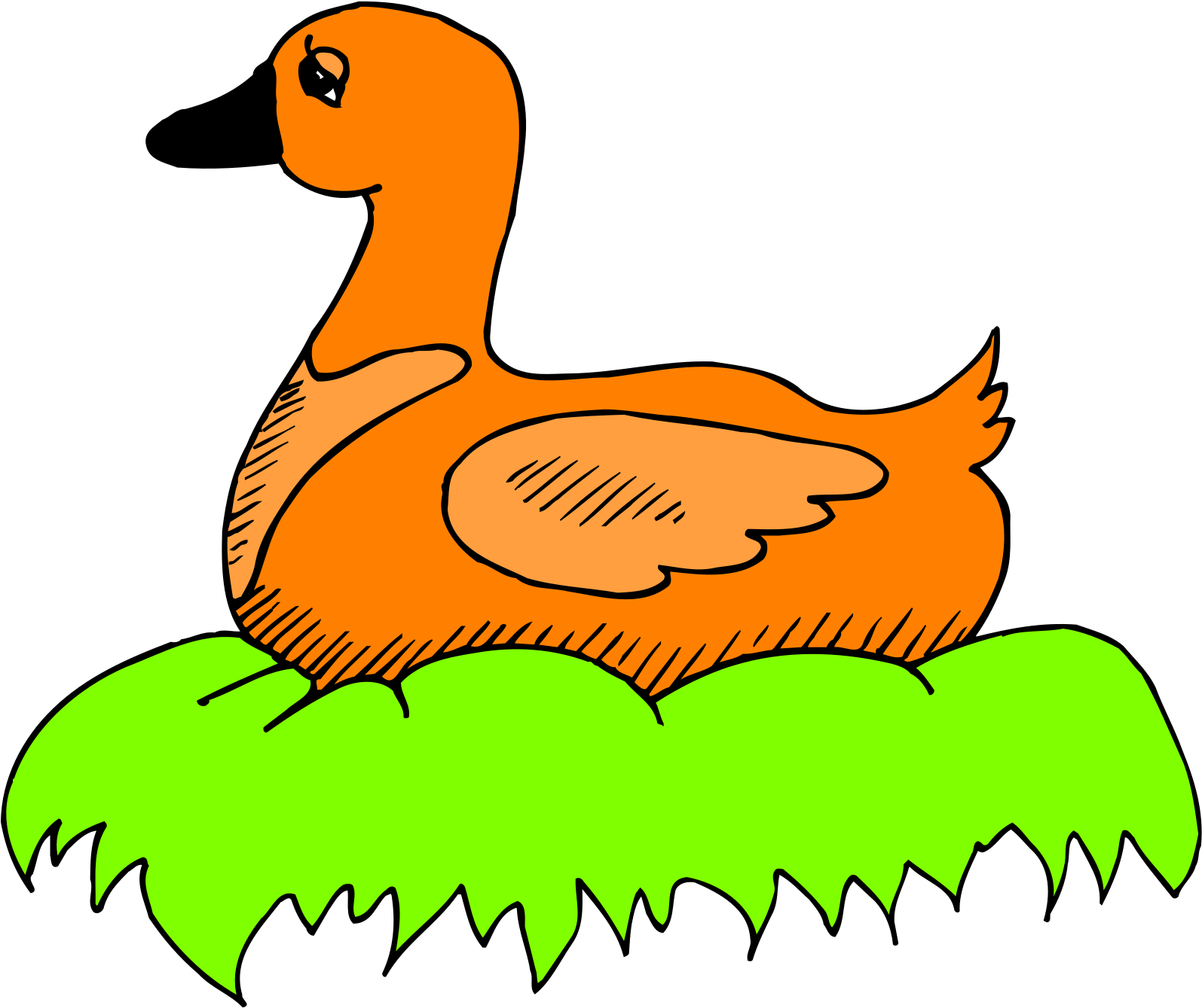 Green, Orange, Bird, Duck, Color, Art, Sitting, Nest - Duck In Its Nest Clipart - Png Download (640x538), Png Download