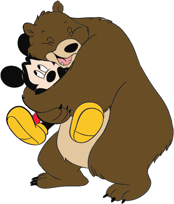 Cartoon Hug Clipart - Mickey Mouse And Bear - Png Download (607x726), Png Download