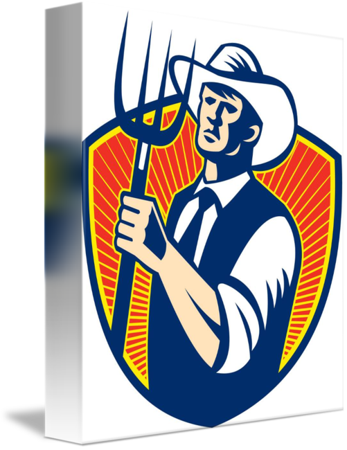 Organic Farmer Pitchfork Retro - Farmer Holding Hoe Clipart (501x650), Png Download