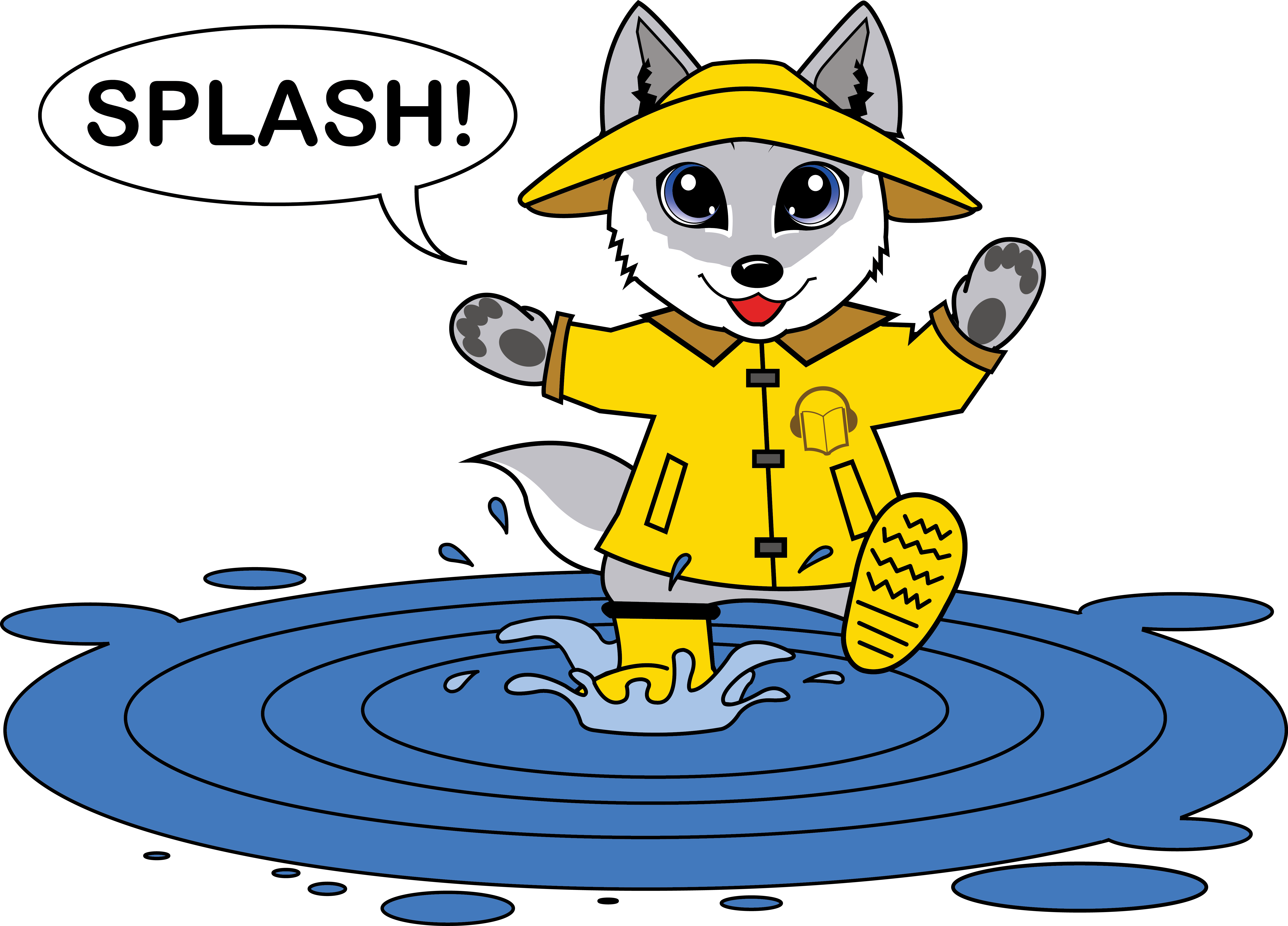 Wolf Playing In Rain - Cartoon Clipart (6572x4727), Png Download