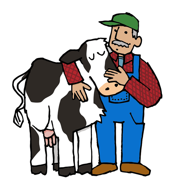 Download Cow And Farmer 400w - Cow And Farmer Png Clipart (600x651), Png Download