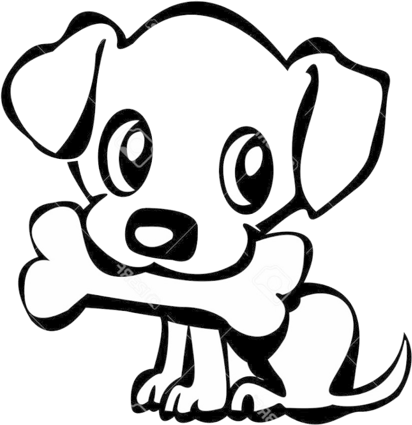 Dog Clipart Easy - Dog With Bone Drawing - Png Download (970x970), Png Download