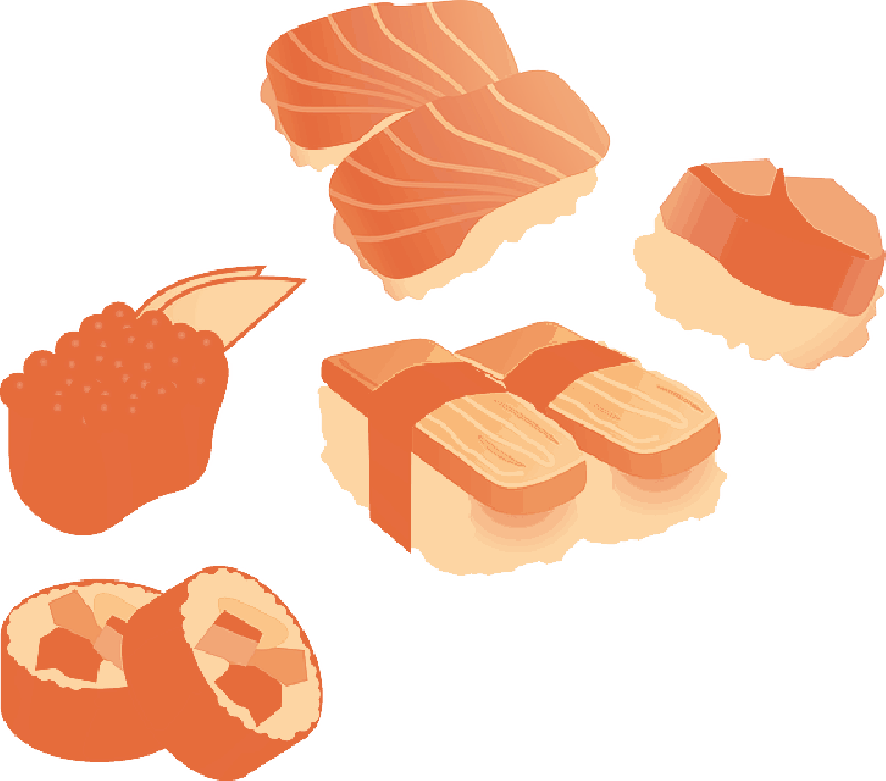 Set, Icon, Food, Drawing, Cartoon, Fish, Free, Cute - Sushi Clipart - Png Download (800x705), Png Download
