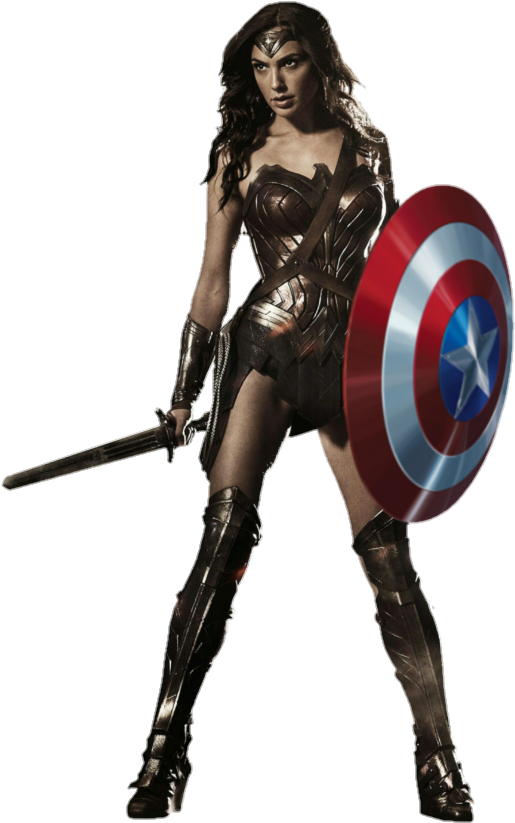 Wonder Woman Batman Superman Cyborg Female - Wonder Woman With Shield Clipart (611x889), Png Download
