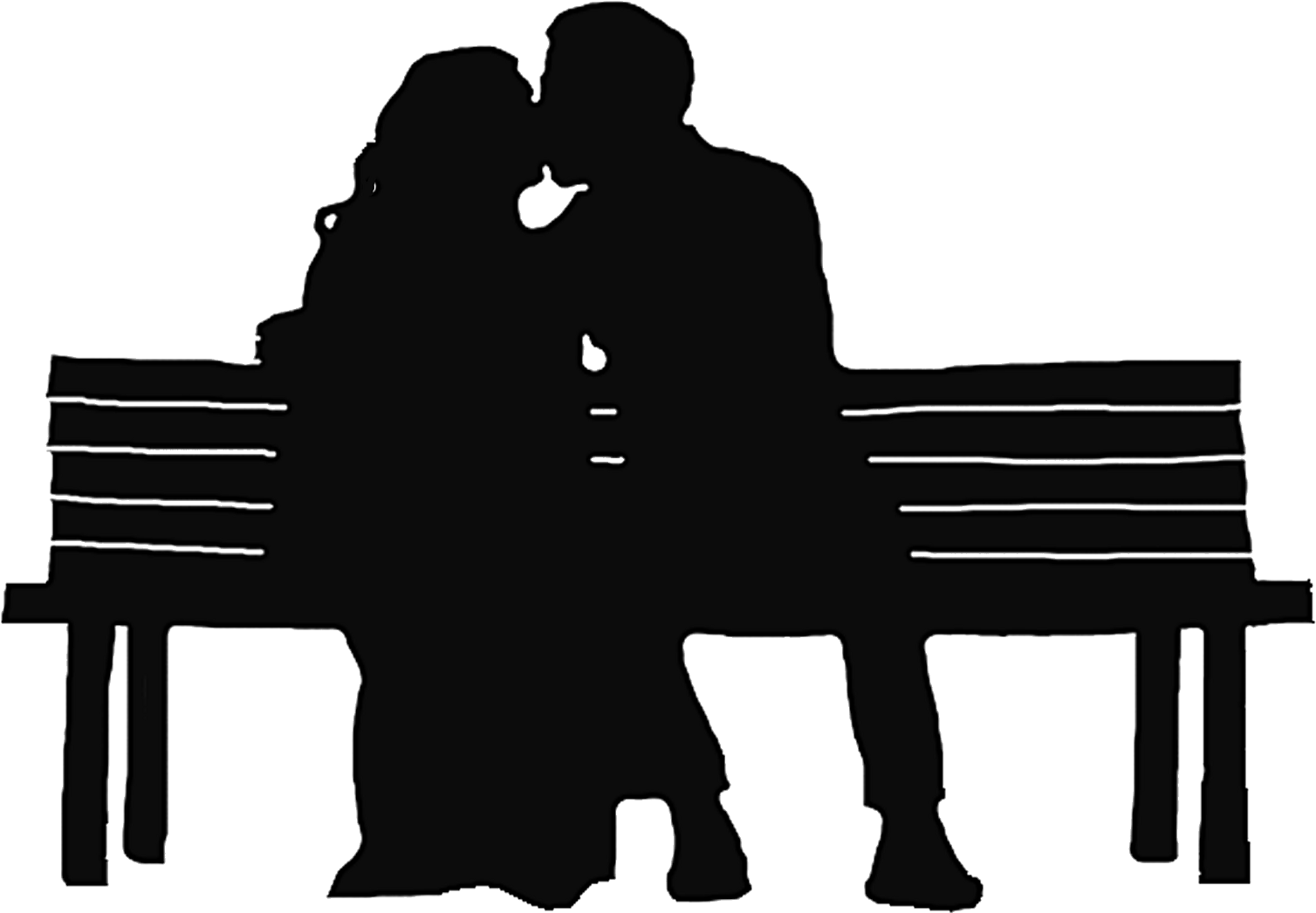 Couple On Park Bench Silhouette Clipart (1600x1148), Png Download