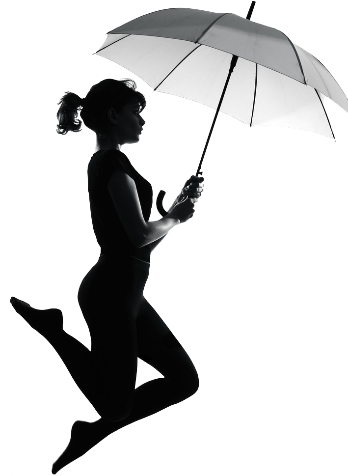Silhouette Stock Photography Umbrella Royalty-free - Silhouette Woman Flying With Umbrella Clipart (735x994), Png Download