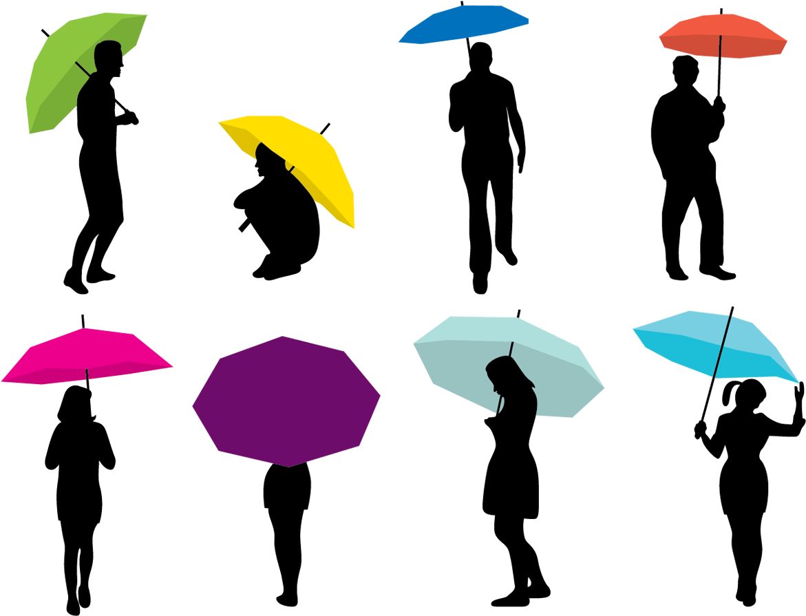 Silhouette Umbrella Woman - Drawing Of Someone Holding A Umbrella Clipart (1242x950), Png Download