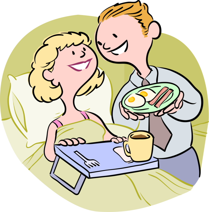 Download Vector Illustration Of Husband Serves Wife Bacon And Husband