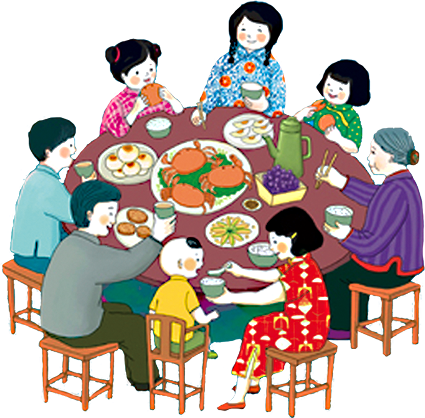 Reunion Dinner M - Lunar New Year Family Illustration Clipart (833x820), Png Download